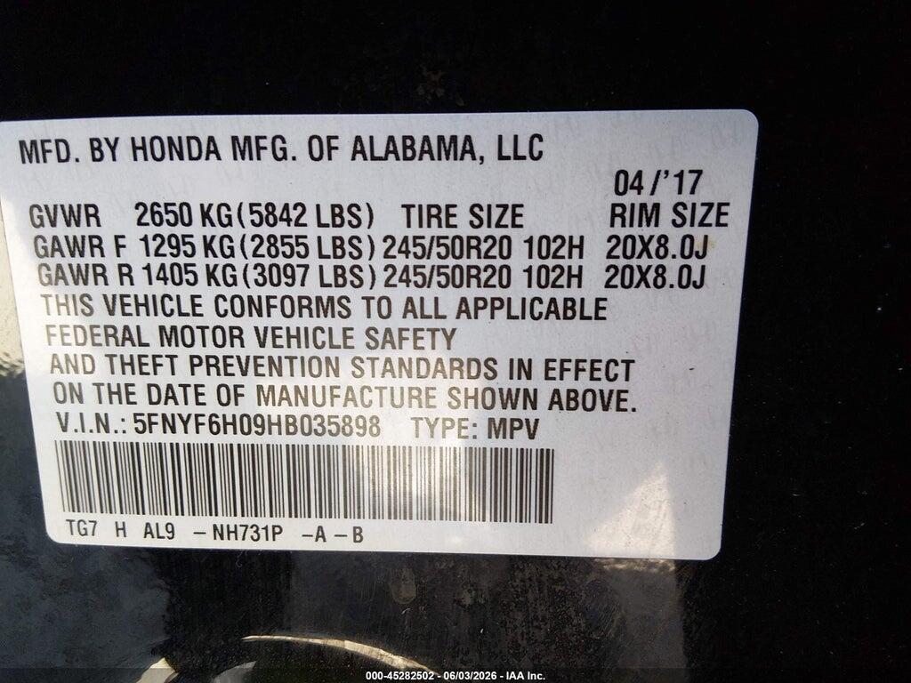 5FNYF6H09HB035898 2017 HONDA PILOT photo no. 9