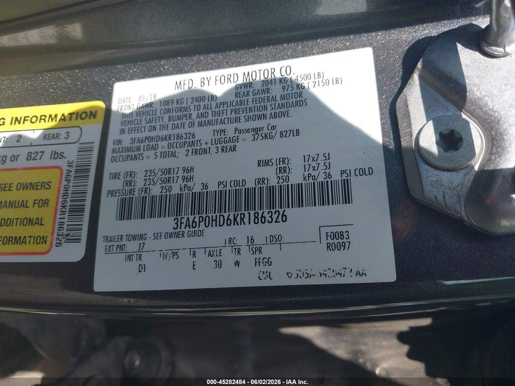 3FA6P0HD6KR186326 2019 FORD FUSION photo no. 9