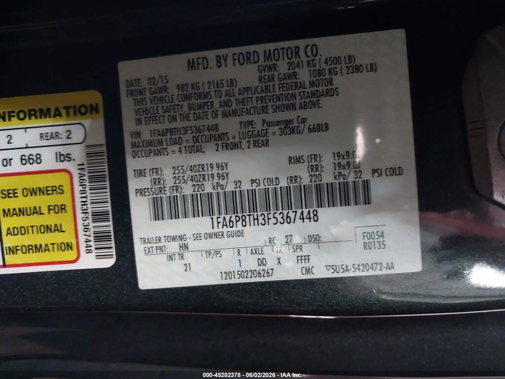 1FA6P8TH3F5367448 2015 FORD MUSTANG photo no. 9