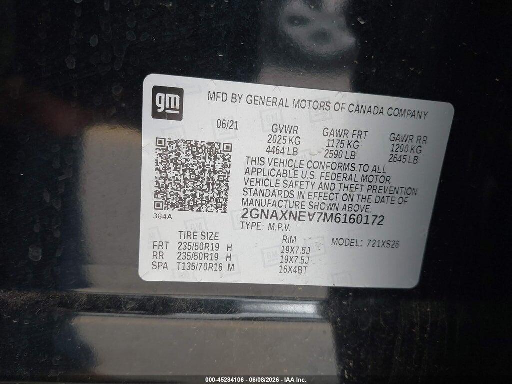 2GNAXNEV7M6160172 2021 CHEVROLET EQUINOX photo no. 9