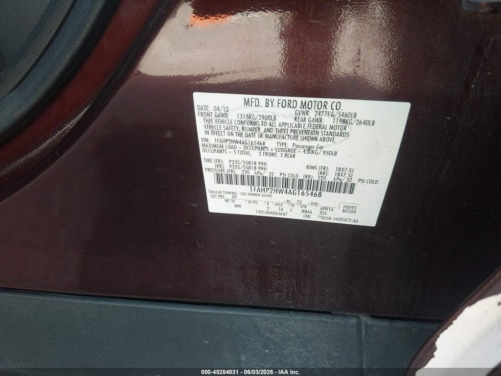 1FAHP2HW4AG165468 2010 FORD TAURUS photo no. 9