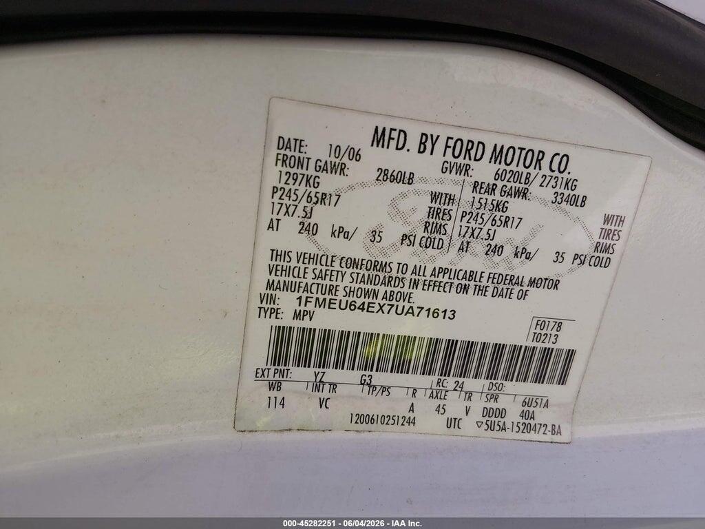 1FMEU64EX7UA71613 2007 FORD EXPLORER photo no. 9