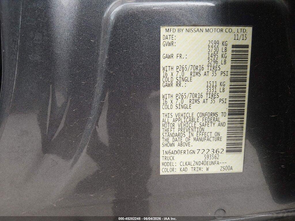 1N6AD0ER1GN722362 2016 NISSAN FRONTIER photo no. 9