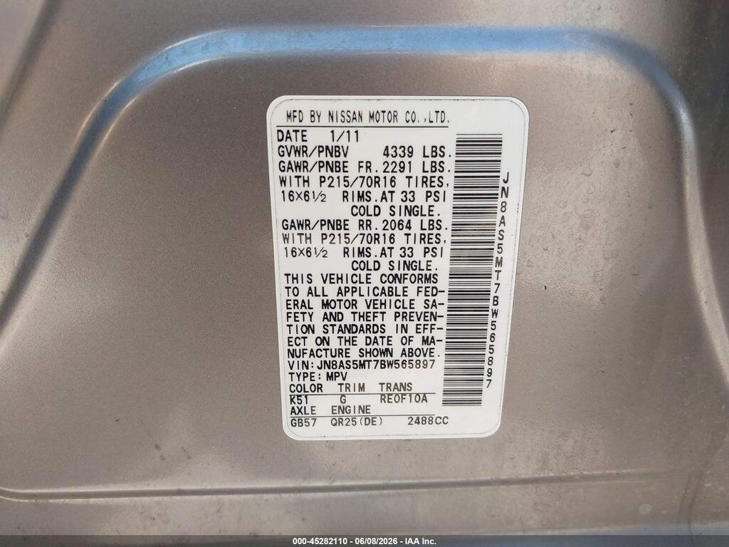 JN8AS5MT7BW565897 2011 NISSAN ROGUE photo no. 9