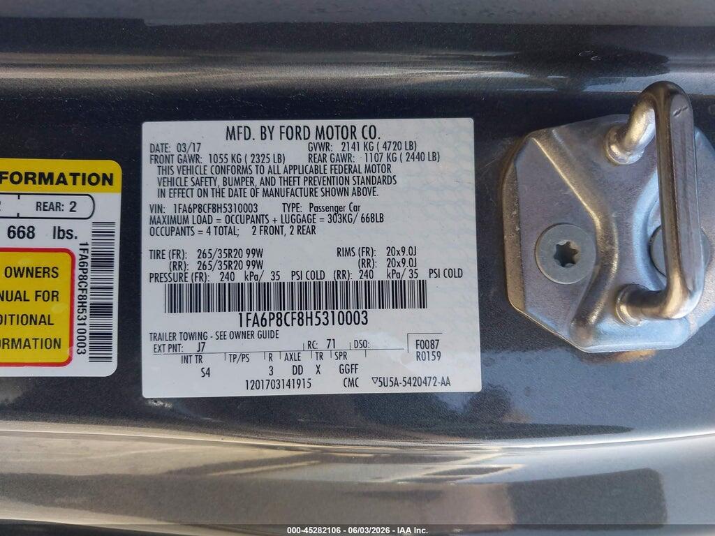 1FA6P8CF8H5310003 2017 FORD MUSTANG photo no. 9