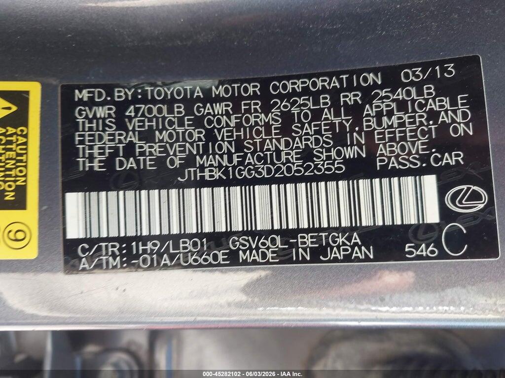 JTHBK1GG3D2052355 2013 LEXUS ES 350 photo no. 9