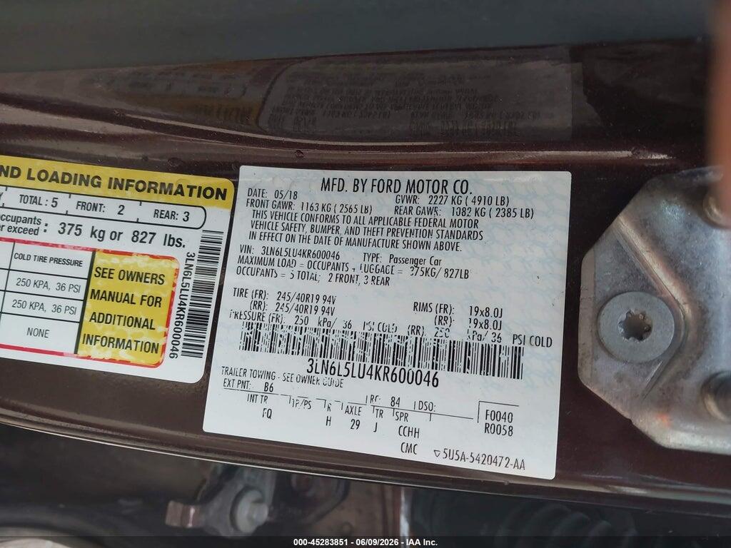 3LN6L5LU4KR600046 2019 LINCOLN MKZ HYBRID photo no. 9