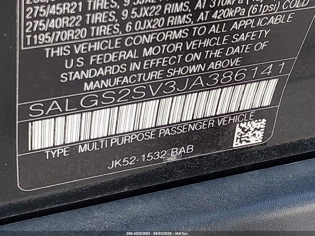SALGS2SV3JA386141 2018 LAND ROVER RANGE ROVER photo no. 9