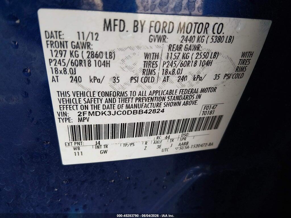 2FMDK3JC0DBB42824 2013 FORD EDGE photo no. 9