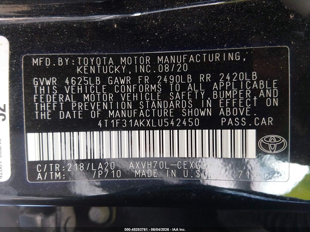 4T1F31AKXLU542450 2020 TOYOTA CAMRY photo no. 9