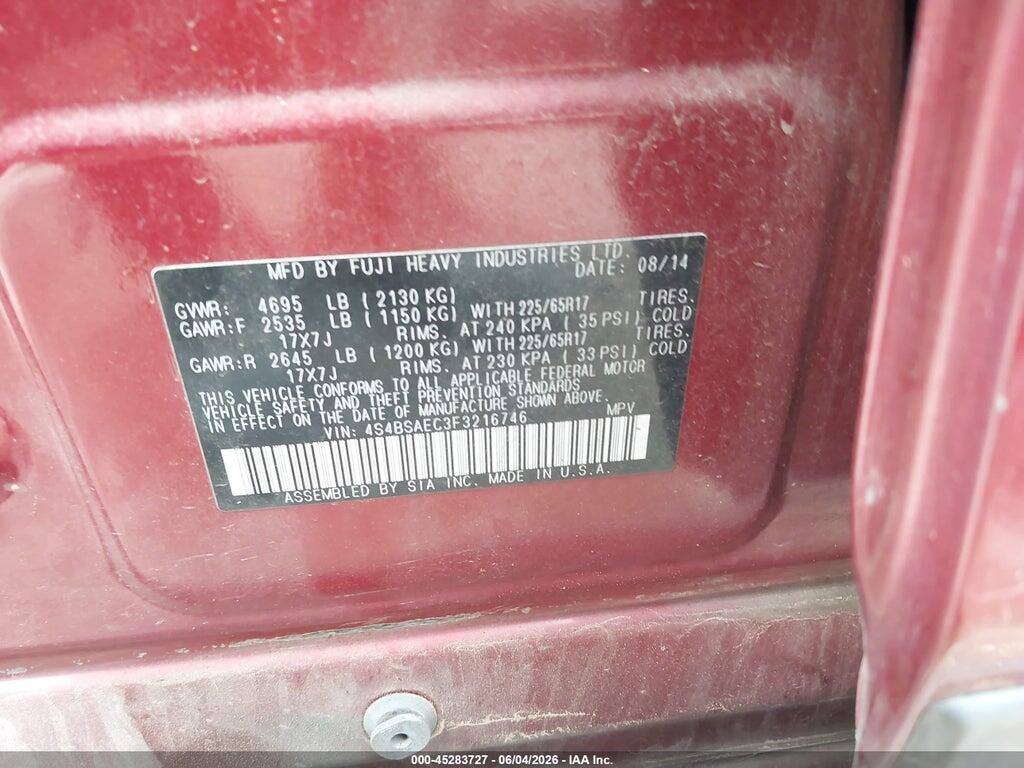 4S4BSAEC3F3216746 2015 SUBARU OUTBACK photo no. 9