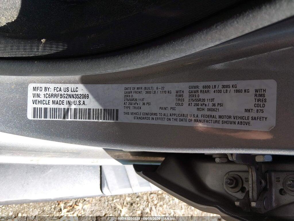1C6RRFBG2NN352069 2022 RAM 1500 photo no. 9