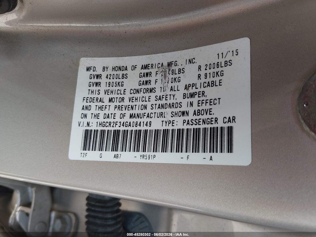 1HGCR2F34GA084149 2016 HONDA ACCORD photo no. 9