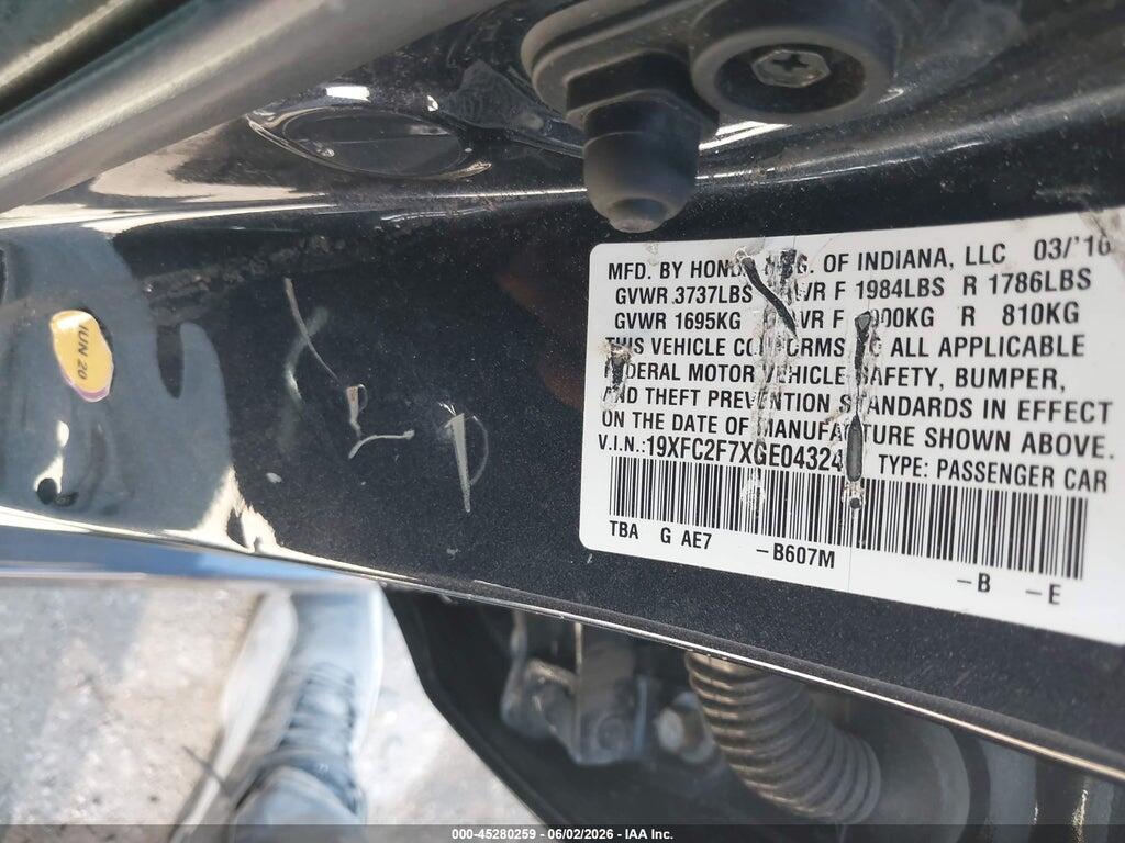 19XFC2F7XGE043246 2016 HONDA CIVIC photo no. 9