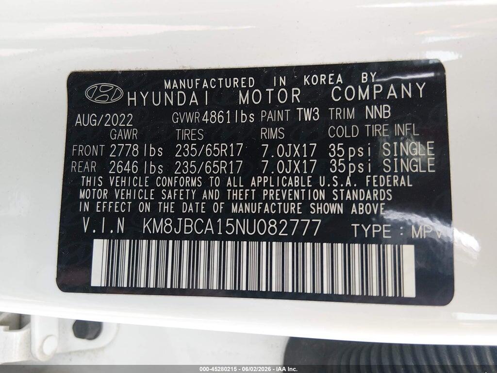 KM8JBCA15NU082777 2022 HYUNDAI TUCSON HYBRID photo no. 9