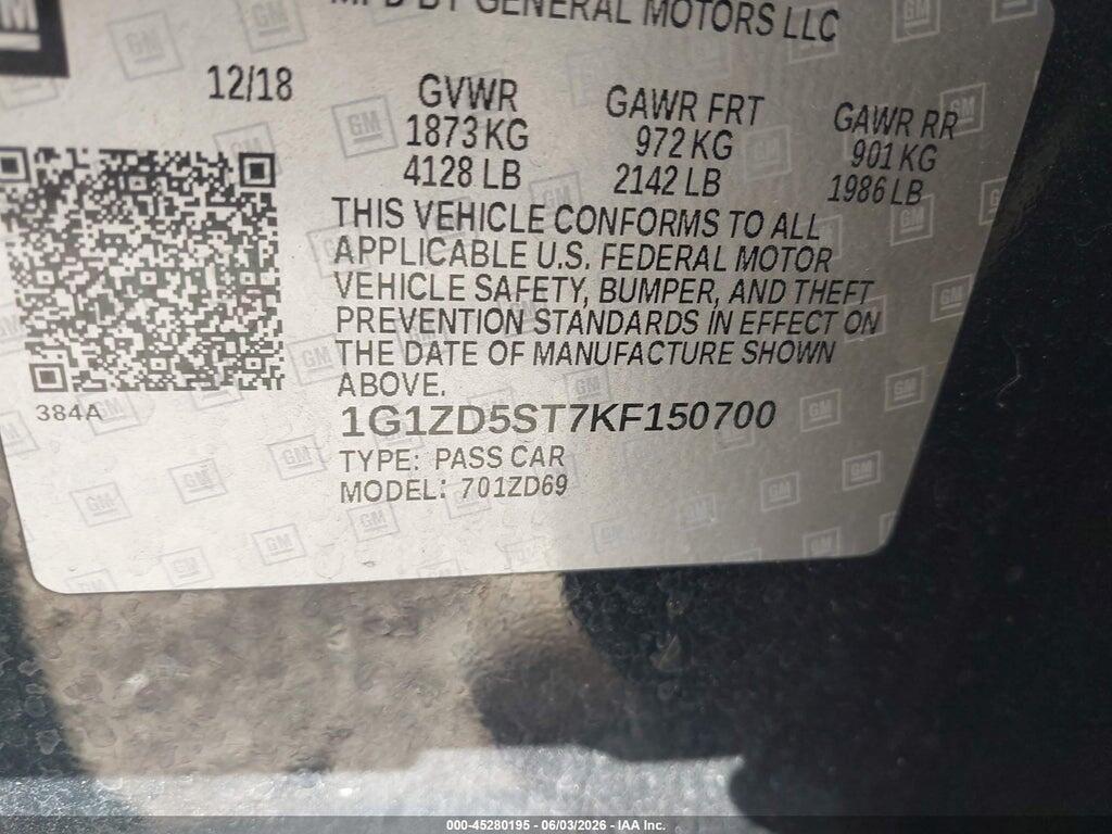 1G1ZD5ST7KF150700 2019 CHEVROLET MALIBU photo no. 9