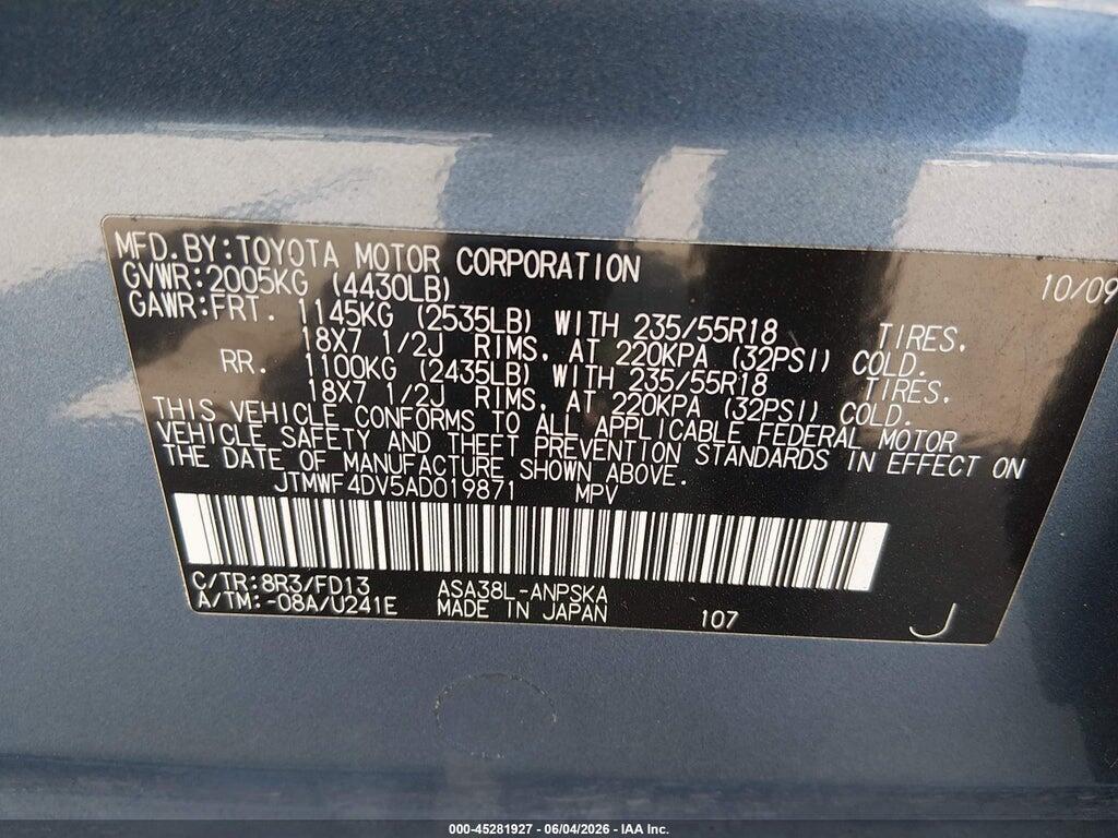 JTMWF4DV5AD019871 2010 TOYOTA RAV4 photo no. 9