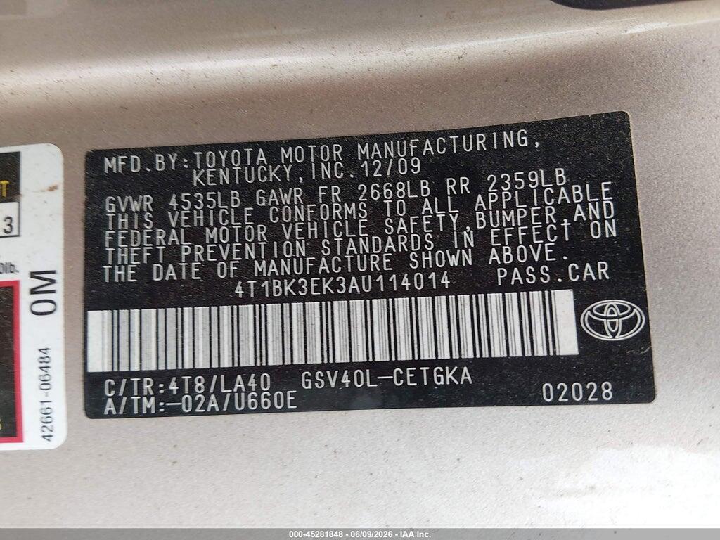 4T1BK3EK3AU114014 2010 TOYOTA CAMRY photo no. 9