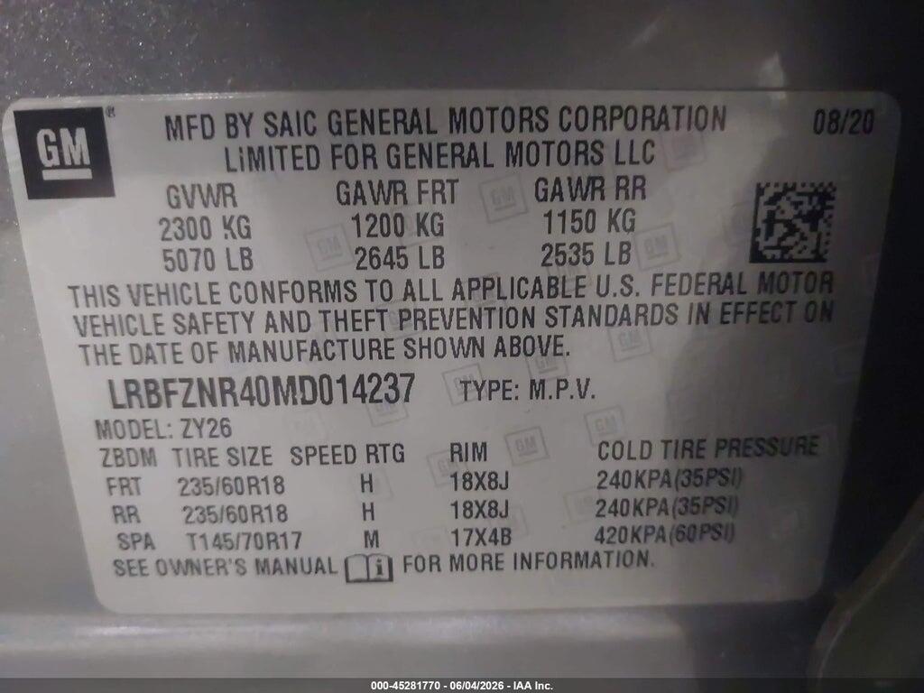 LRBFZNR40MD014237 2021 BUICK ENVISION photo no. 9