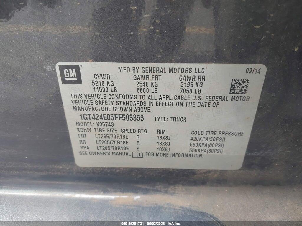1GT424E85FF503353 2015 GMC SIERRA 3500HD photo no. 8