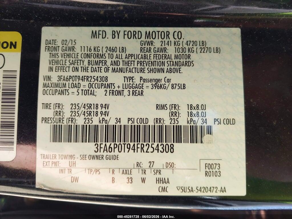 3FA6P0T94FR254308 2015 FORD FUSION photo no. 9