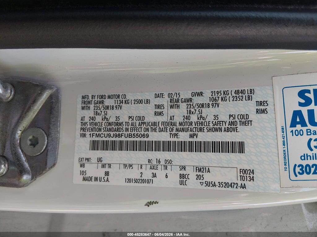 1FMCU9J98FUB55069 2015 FORD ESCAPE photo no. 9