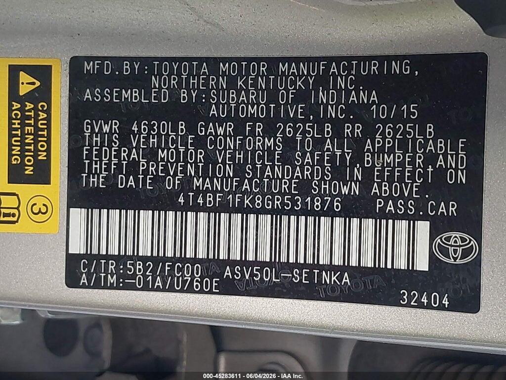4T4BF1FK8GR531876 2016 TOYOTA CAMRY photo no. 9