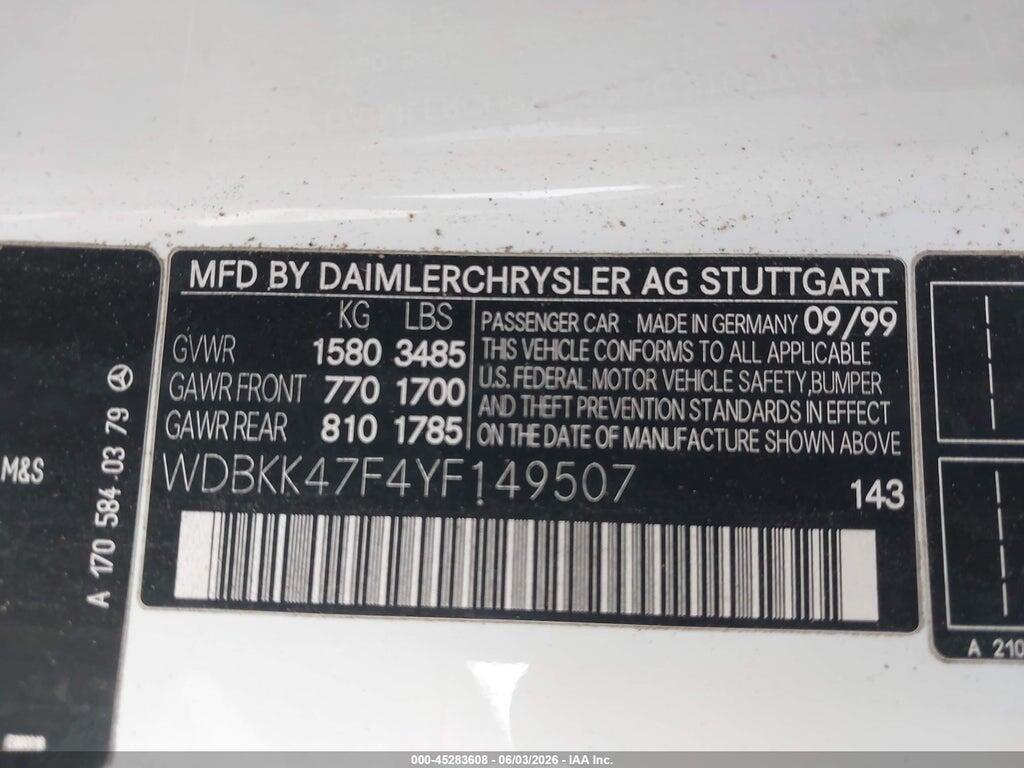 WDBKK47F4YF149507 2000 MERCEDES-BENZ SLK 230 photo no. 9