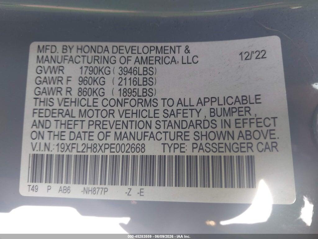 19XFL2H8XPE002668 2023 HONDA CIVIC photo no. 9