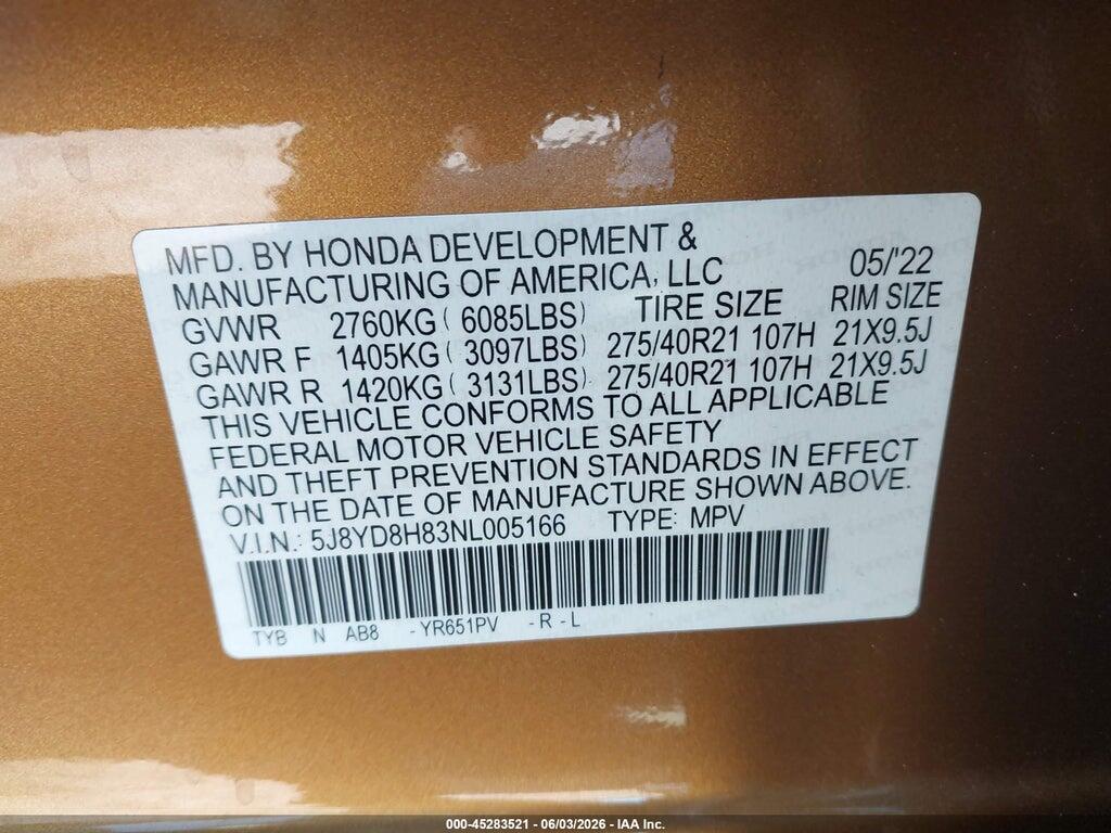 5J8YD8H83NL005166 2022 ACURA MDX photo no. 9