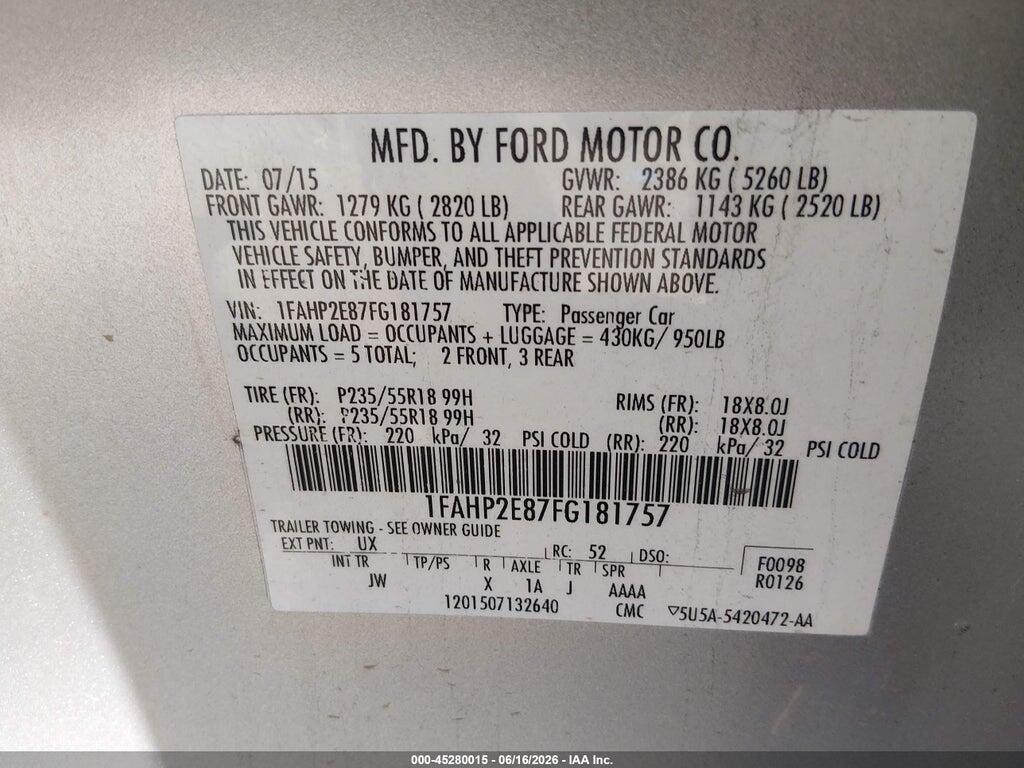1FAHP2E87FG181757 2015 FORD TAURUS photo no. 9