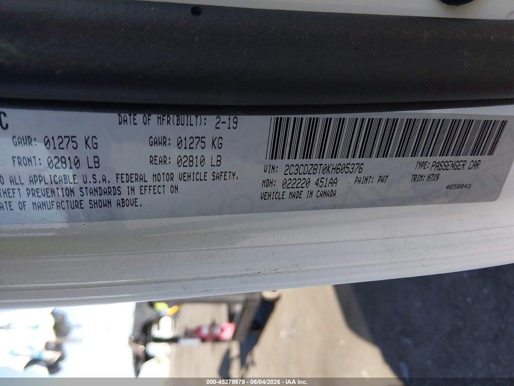 2C3CDZBT0KH605376 2019 DODGE CHALLENGER photo no. 9