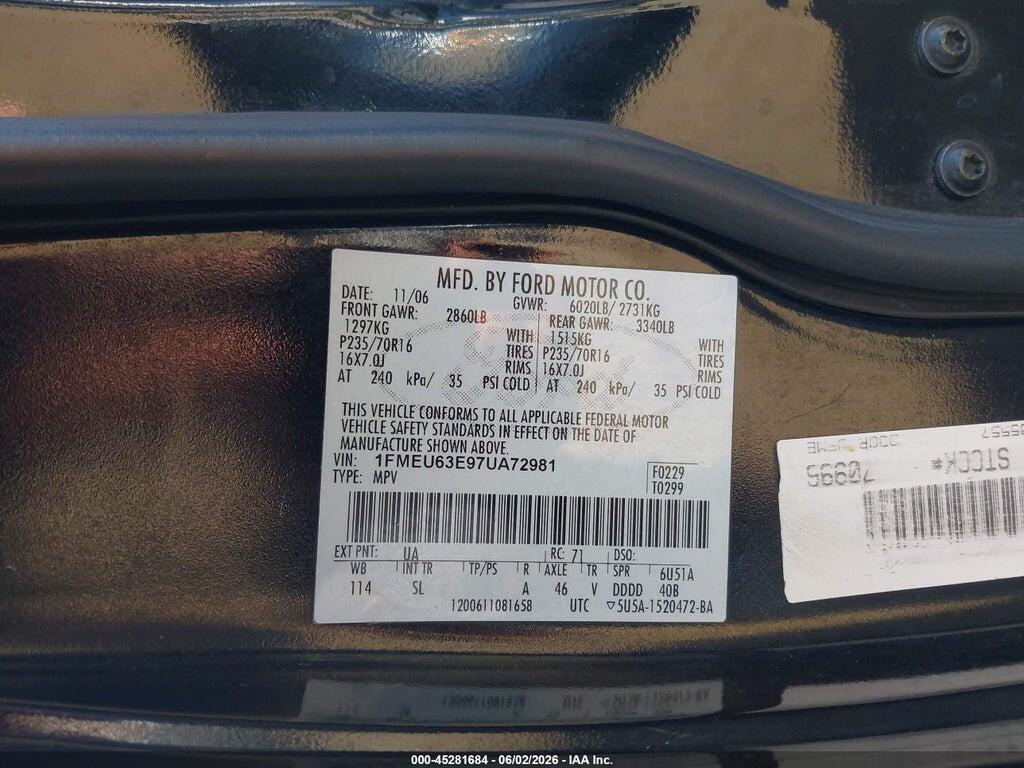 1FMEU63E97UA72981 2007 FORD EXPLORER photo no. 9