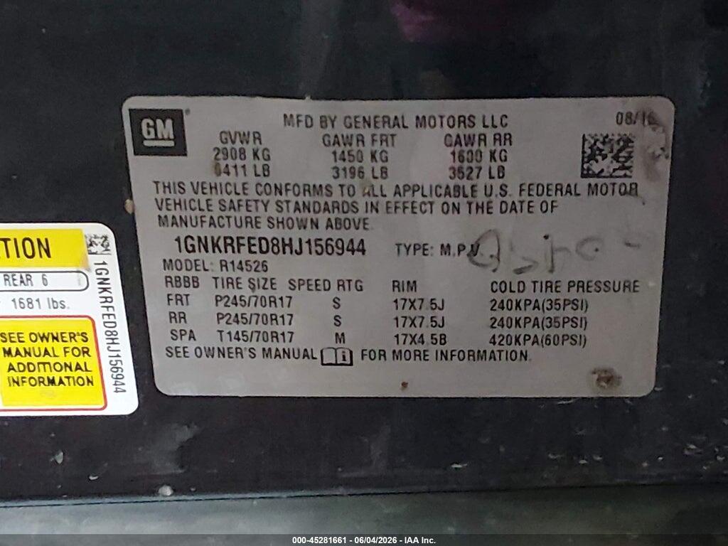 1GNKRFED8HJ156944 2017 CHEVROLET TRAVERSE photo no. 9