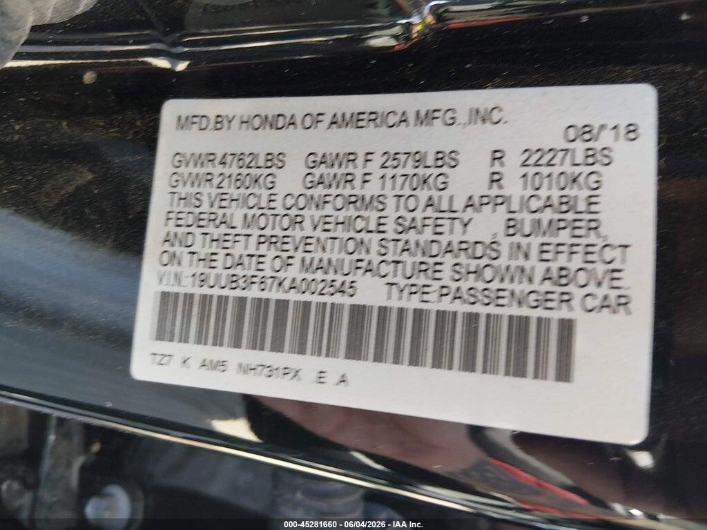19UUB3F67KA002545 2019 ACURA TLX photo no. 9