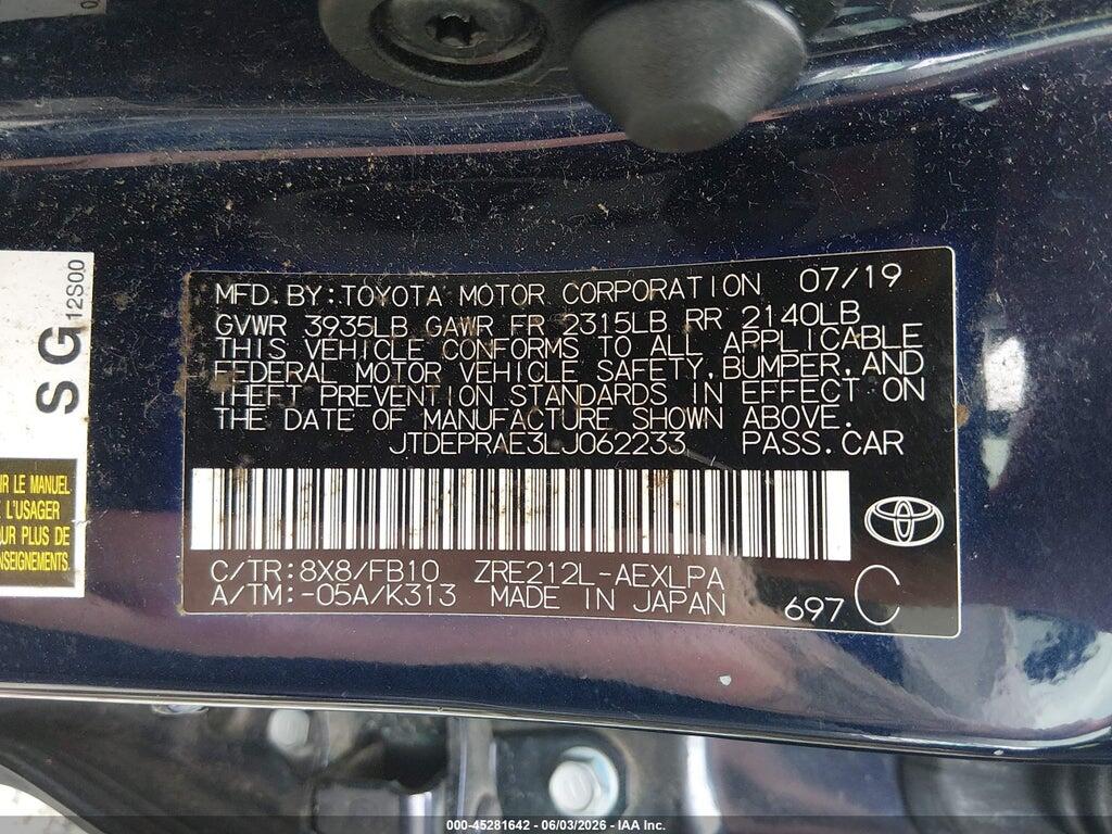 JTDEPRAE3LJ062233 2020 TOYOTA COROLLA photo no. 9