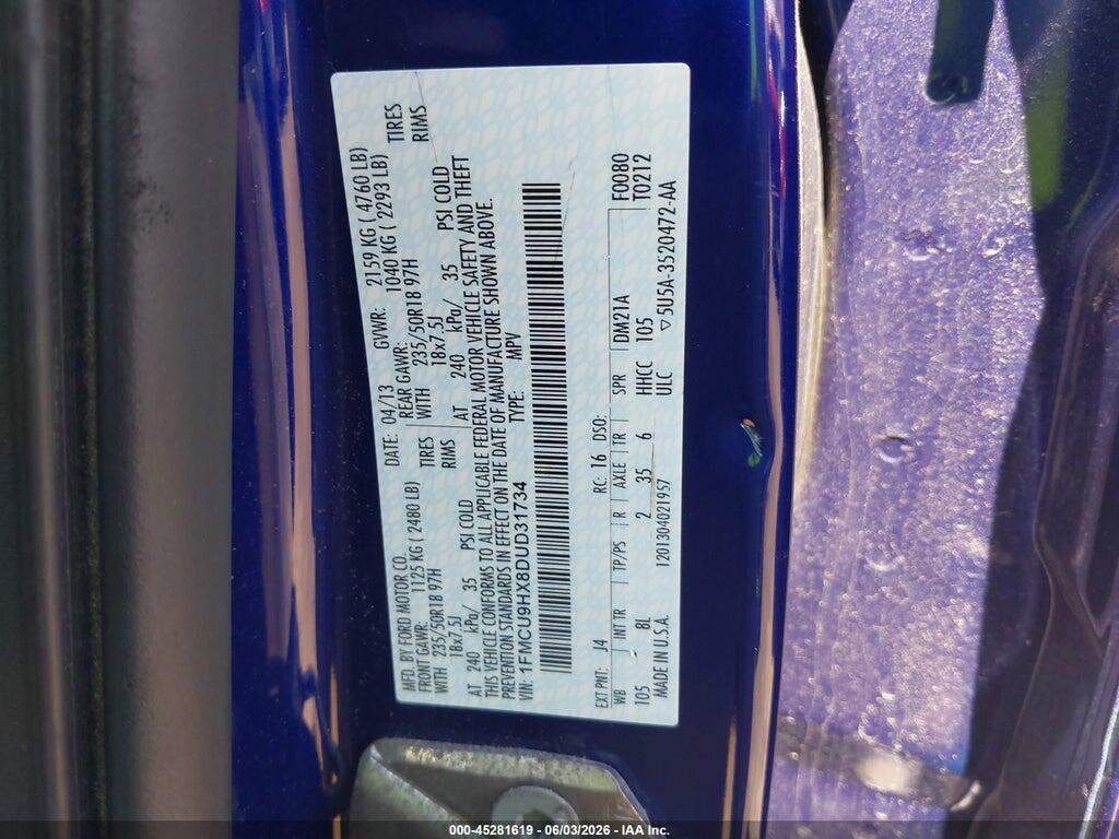 1FMCU9HX8DUD31734 2013 FORD ESCAPE photo no. 9