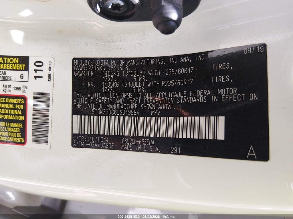 5TDKZ3DC6LS049984 2020 TOYOTA SIENNA photo no. 9