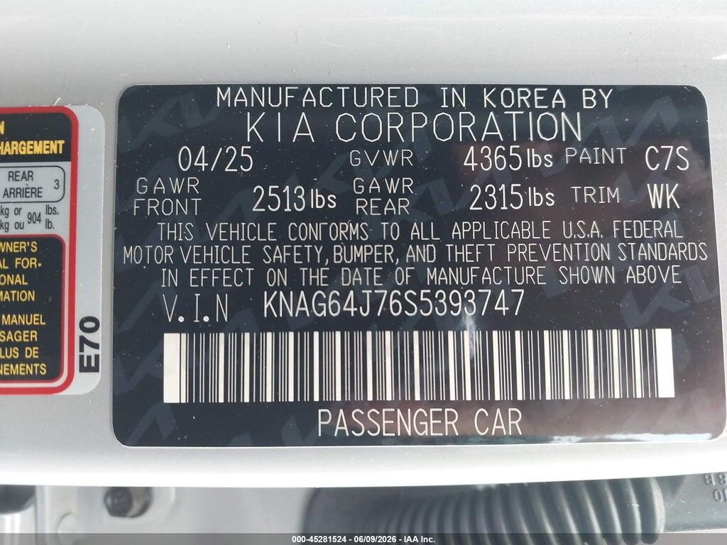 KNAG64J76S5393747 2025 KIA K5 photo no. 9