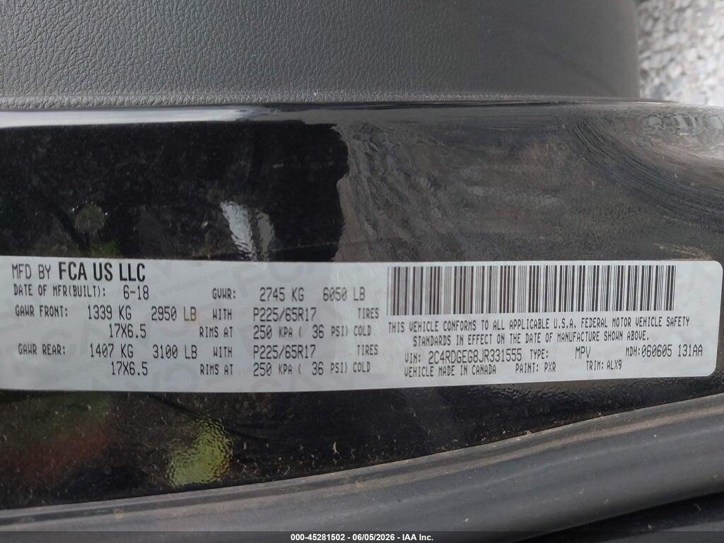 2C4RDGEG8JR331555 2018 DODGE GRAND CARAVAN photo no. 9