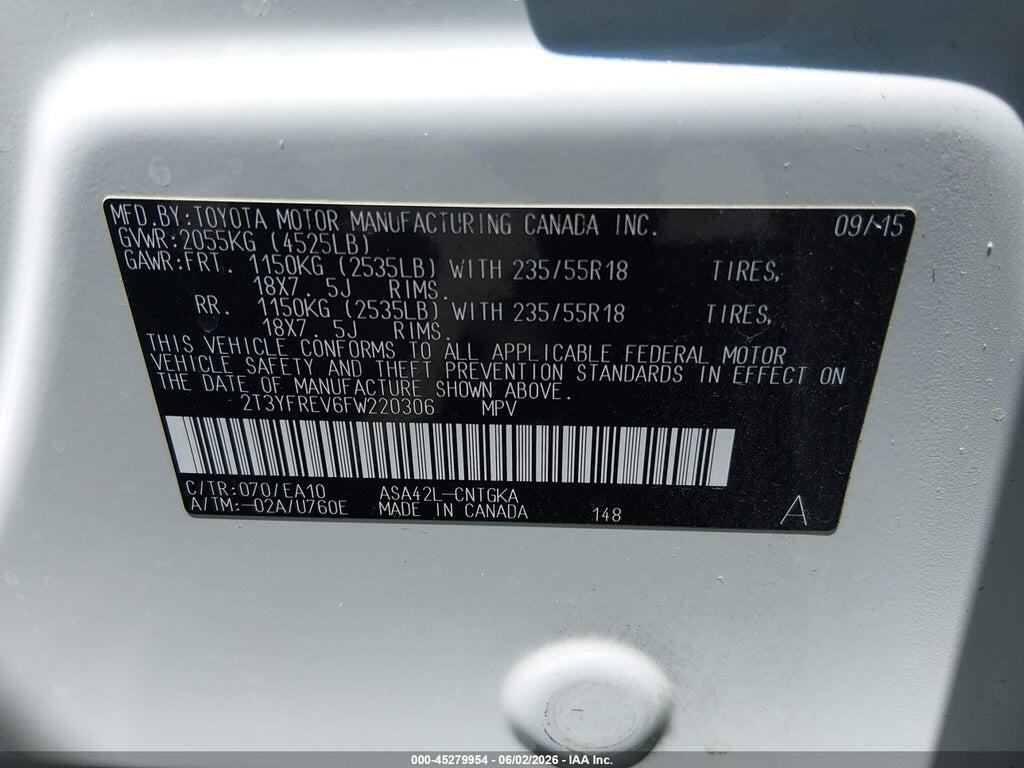2T3YFREV6FW220306 2015 TOYOTA RAV4 photo no. 9