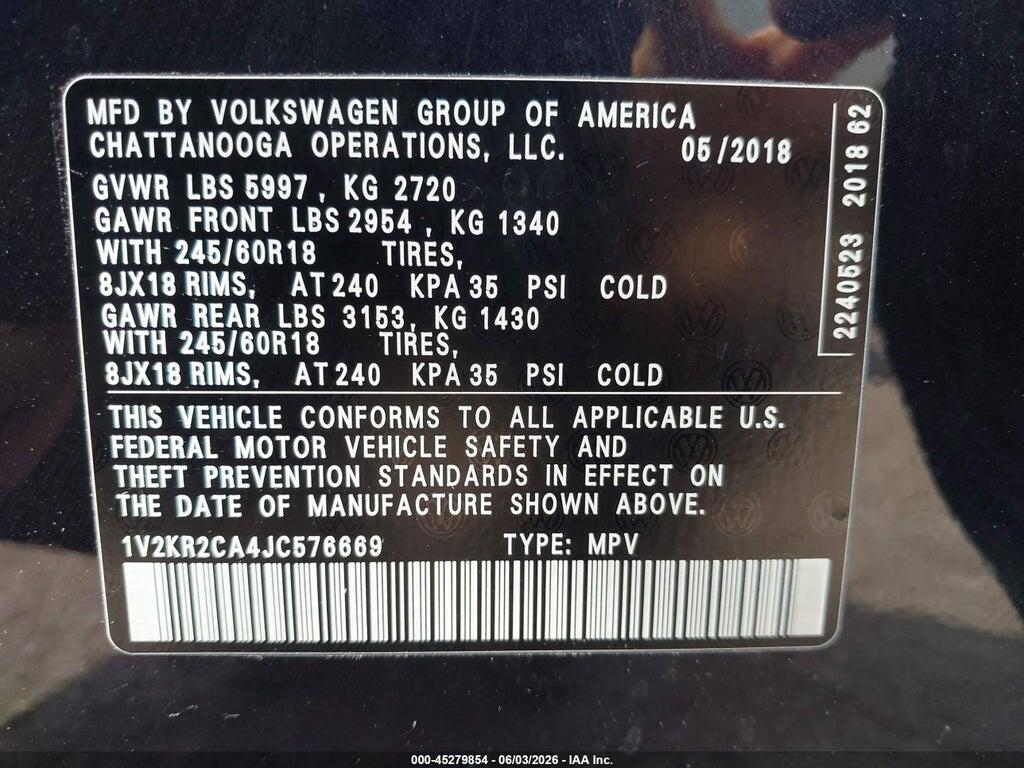 1V2KR2CA4JC576669 2018 VOLKSWAGEN ATLAS photo no. 9