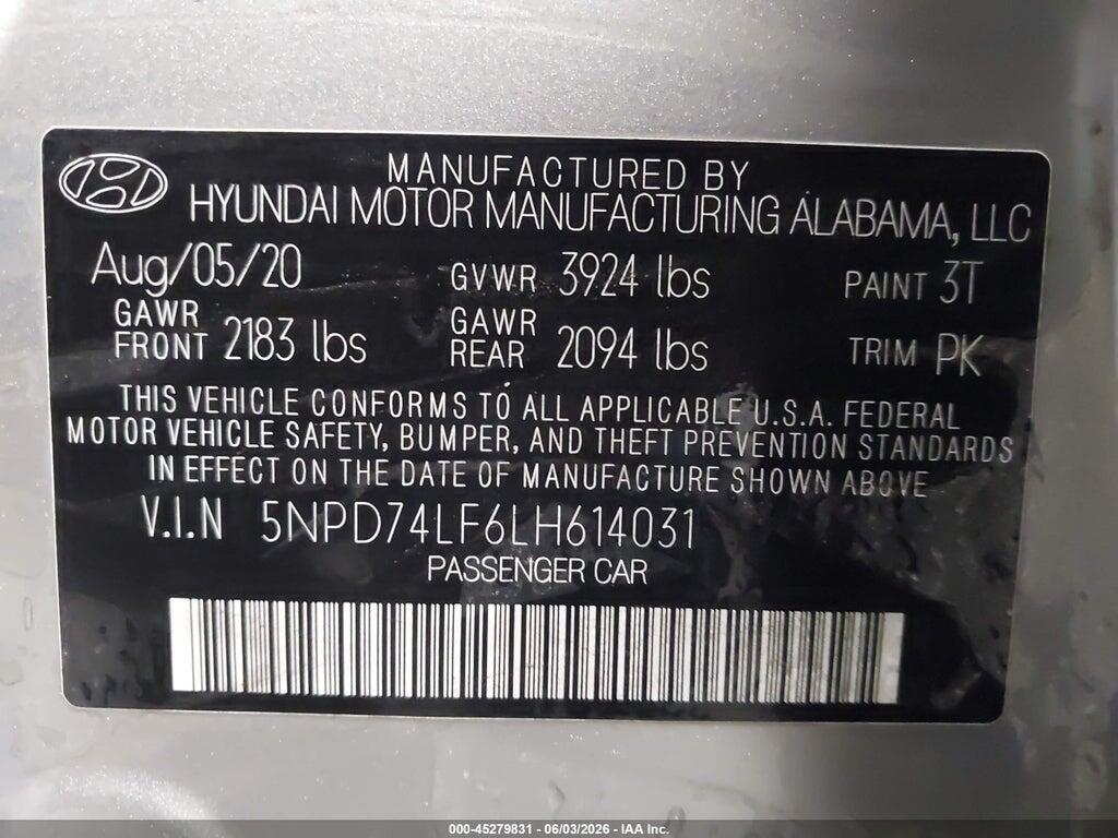 5NPD74LF6LH614031 2020 HYUNDAI ELANTRA photo no. 9