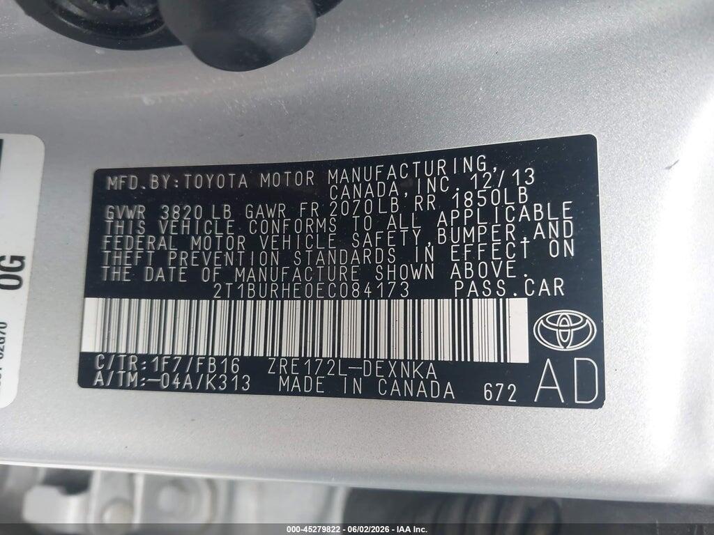 2T1BURHE0EC084173 2014 TOYOTA COROLLA photo no. 9