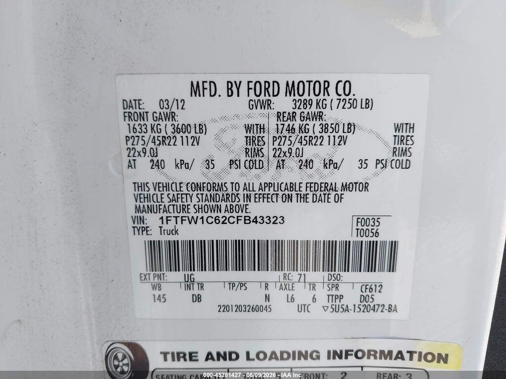 1FTFW1C62CFB43323 2012 FORD F-150 photo no. 9