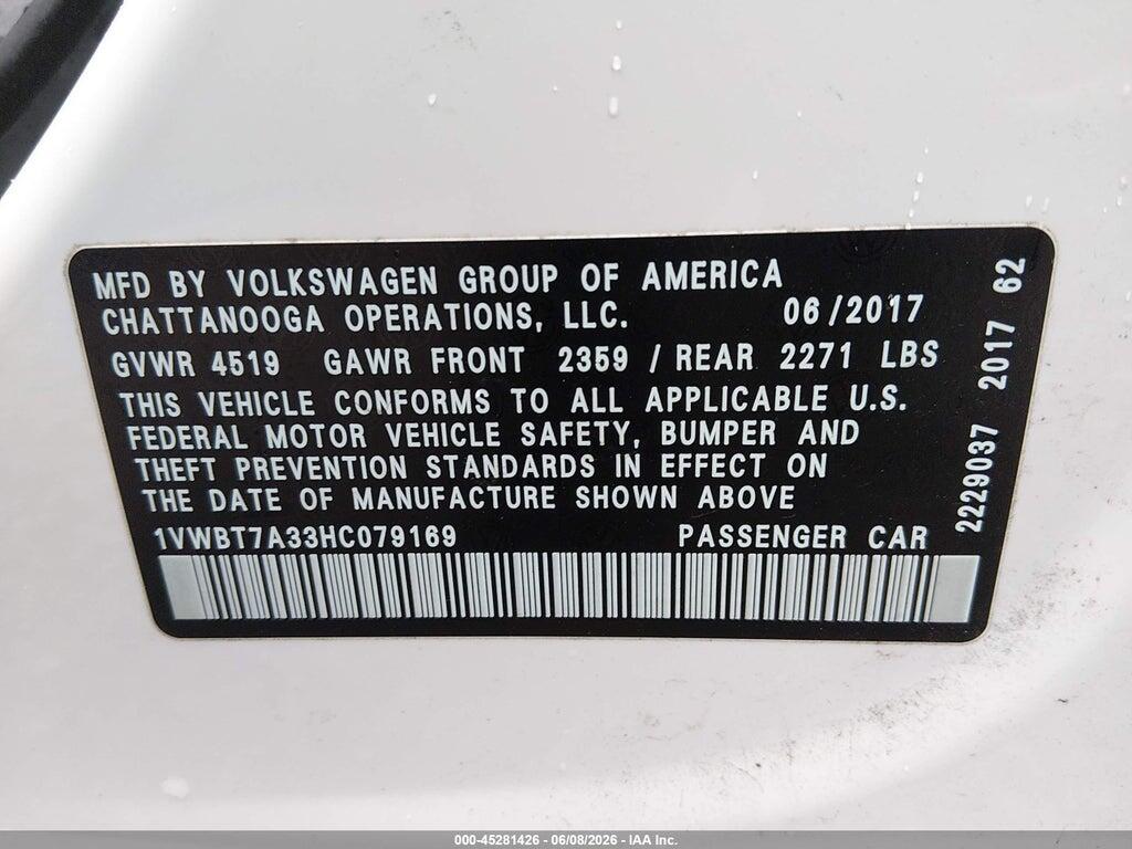 1VWBT7A33HC079169 2017 VOLKSWAGEN PASSAT photo no. 9