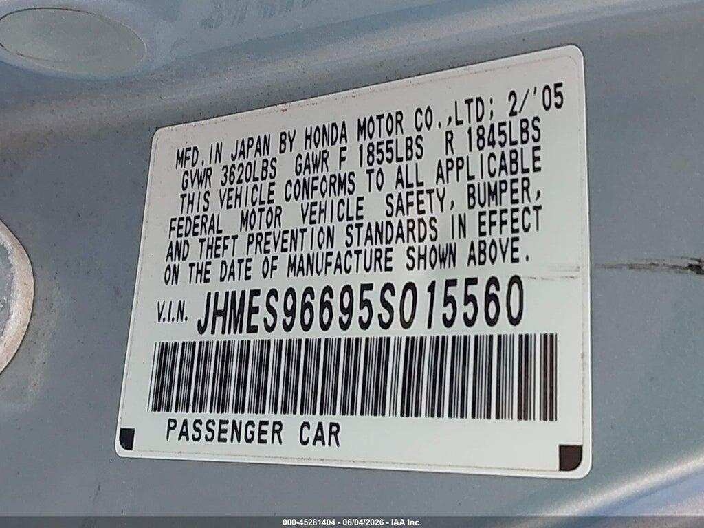 JHMES96695S015560 2005 HONDA CIVIC HYBRID photo no. 9