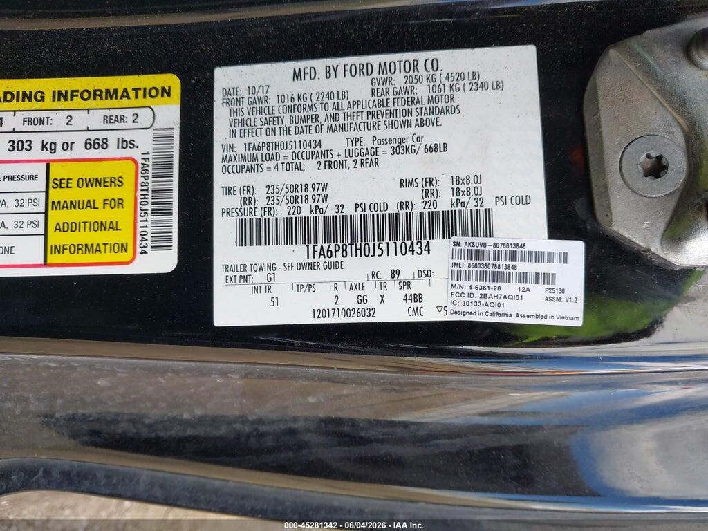 1FA6P8TH0J5110434 2018 FORD MUSTANG photo no. 9