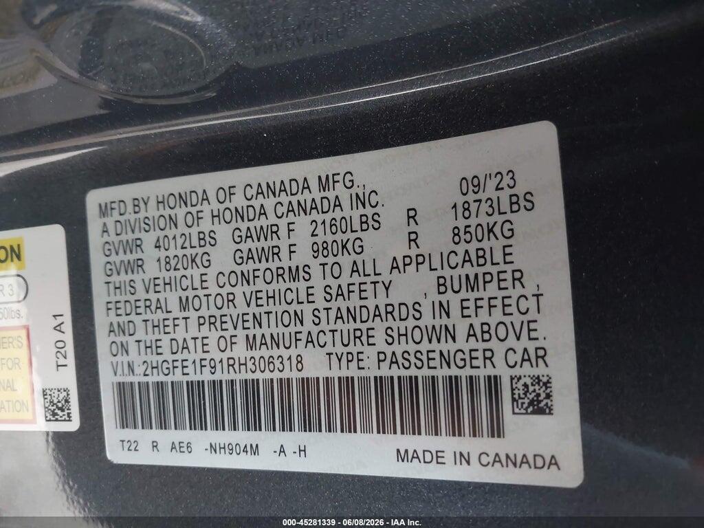 2HGFE1F91RH306318 2024 HONDA CIVIC photo no. 9