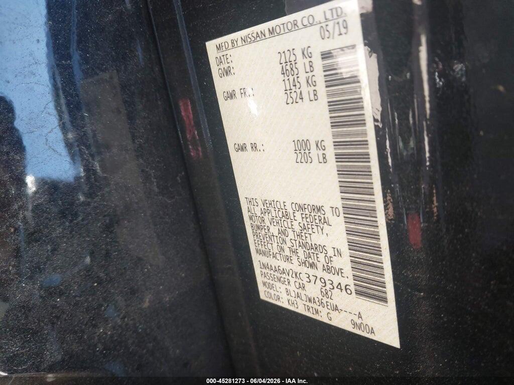 1N4AA6AV2KC379346 2019 NISSAN MAXIMA photo no. 7